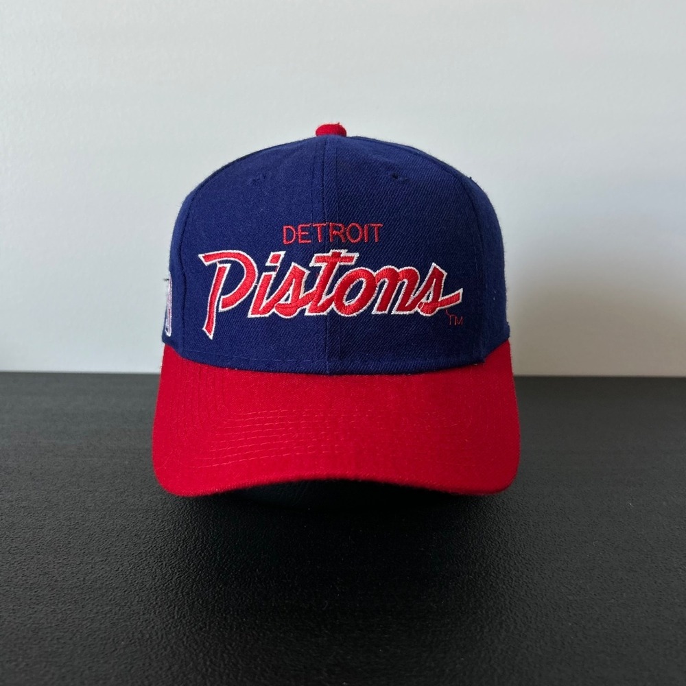 Vintage Detroit Pistons Script Hat Cap Fitted Size 7 1/8 Blue Sports Specialties
